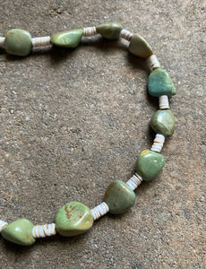 Sterling Silver Green Turquoise Nuggets with Heishi Bead Necklace. 36 inch