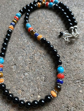 Load image into Gallery viewer, Sterling Silver Black Onyx Multi Stone Bead Necklace. 18 inch. Gift