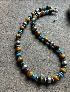 Sterling Silver Tiger’s Eye W Pearls Bead Necklace. 19 Inch. Gift