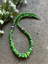 Load image into Gallery viewer, Sterling Silver Graduated Green Turquoise Bead Necklace. 18 inch