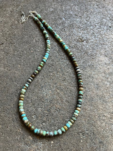 Sterling Silver Blue Green Turquoise Bead Necklace. 18 inch