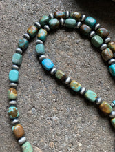 Load image into Gallery viewer, Sterling Silver Blue Green Turquoise W Pearls Bead Necklace. 18 inch