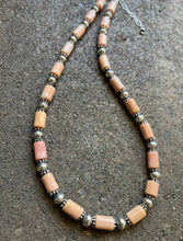 Load image into Gallery viewer, Sterling Silver Stamped Pearls Pink Coral Bead Necklace 19 inch