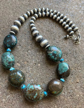 Load image into Gallery viewer, Sterling Silver Turquoise Nuggets Navajo Pearls Bead Necklace. 18 inch