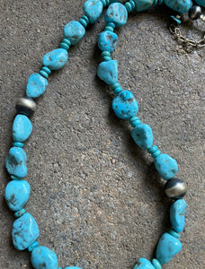 Sterling Silver Turquoise Bead Necklace. 18 inch