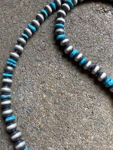 Sterling Silver Turquoise Navajo Pearls Bead Necklace. 24 inch