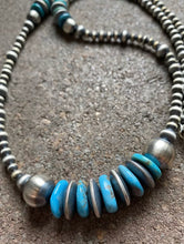 Load image into Gallery viewer, Long Sterling Silver Blue Turquoise Navajo Pearls Bead Necklace. 30 inch