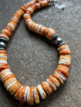 Load image into Gallery viewer, Sterling Silver Graduated Orange Spiny Oyster Bead Necklace. 18 inch