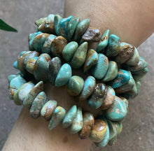 Load image into Gallery viewer, Sterling Silver Green Turquoise Nuggets Bead Bracelet. Free size