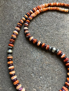 Sterling Silver Graduated Orange Purple Spiny Oyster Bead Necklace. 24 inch