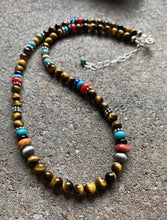 Load image into Gallery viewer, Sterling Silver Tiger’s Eye Multi Stone Bead Necklace. 18 inch. Gift