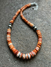 Load image into Gallery viewer, Sterling Silver Graduated Spiny Oyster Bead Necklace. 18 inch