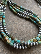 Load image into Gallery viewer, Sterling Silver Multi Strand Blue Green Turquoise Bead Necklace. 30 inch