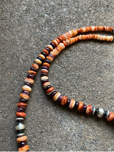 Sterling Silver Graduated Orange Purple Spiny Oyster Bead Necklace. 24 inch
