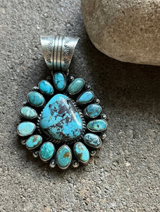 Native American Sterling Silver Turquoise Cluster Pendant. KY