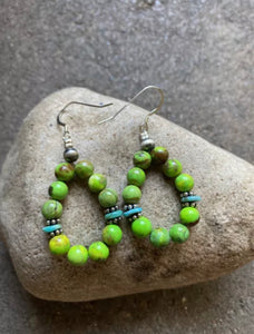 Sterling Silver Green Blue Turquoise Bead Loop Earrings.