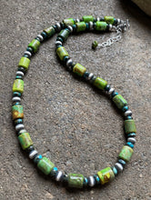 Load image into Gallery viewer, Sterling Silver Green Turquoise W Pearls Bead Necklace. 18 inch