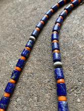 Load image into Gallery viewer, Sterling Silver Lapis W Bamboo Coral Bead Necklace. 20 inch