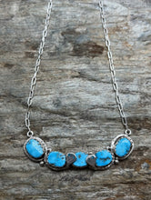 Load image into Gallery viewer, Zuni Sterling Silver Blue Turquoise Bar Chain Necklace. 19 inch. Gloria G
