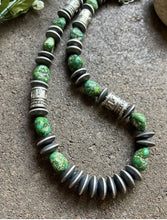 Load image into Gallery viewer, Sterling Silver Pearls Sonoran Gold Turquoise Nuggets Bead Necklace 22 inch