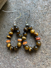 Load image into Gallery viewer, Sterling Silver Tiger’s Eye Spiny Oyster Bead Loop Earrings.