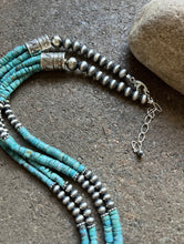 Load image into Gallery viewer, Sterling Silver Multi Strand Turquoise W Pearls Bead Necklace. 24 inch