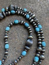 Load image into Gallery viewer, Sterling Silver Turquoise W Navajo Pearls Bead Necklace 44 Inch