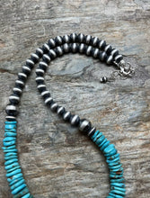 Load image into Gallery viewer, Sterling Silver Turquoise W Pearls Bead Necklace. 18 inch