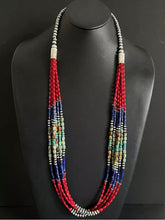 Load image into Gallery viewer, 38 Inch Sterling Silver Multi Strand Stone Coral Lapis Turquoise Bead Necklace