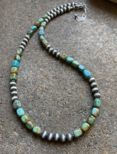 Load image into Gallery viewer, Sterling Silver Turquoise W Navajo Pearls Bead Necklace. 18 inch