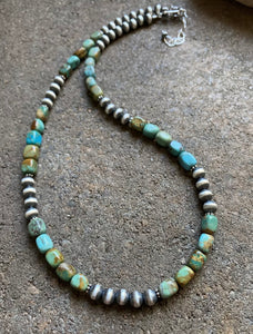 Sterling Silver Turquoise W Navajo Pearls Bead Necklace. 18 inch