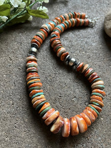 Sterling Silver Graduated Spiny Oyster Turquoise Bead Necklace 18 Inch