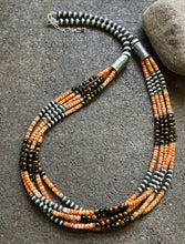 Load image into Gallery viewer, Sterling Silver Multi Strand Spiny Oyster Tigers Eye Bead Necklace. 28 inch