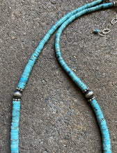 Load image into Gallery viewer, Sterling Silver Graduated Blue Turquoise Heishi Bead Necklace. 18 inch