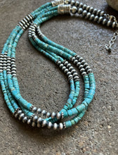 Load image into Gallery viewer, Sterling Silver Multi Strand Turquoise W Pearls Bead Necklace. 24 inch