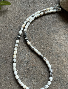 Sterling Silver White Buffalo Turquoise Bead W Pearls Necklace. 18 inch