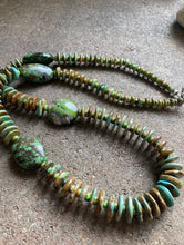 Load image into Gallery viewer, Long Sterling Silver Green Turquoise Bead Necklace. 32 inch