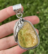 Load image into Gallery viewer, Native American Sterling Silver Green Royston Turquoise Pendant. CS