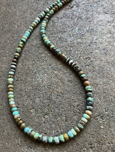 Sterling Silver Blue Green Turquoise Bead Necklace. 18 inch