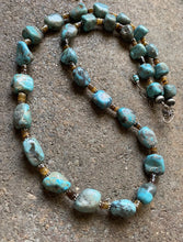 Load image into Gallery viewer, Sterling Silver Turquoise Nuggets Heishi Bead Necklace 25 Inch