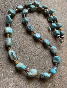 Sterling Silver Turquoise Nuggets Heishi Bead Necklace 25 Inch