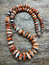 Load image into Gallery viewer, Sterling Silver Graduated Spiny Oyster Turquoise Bead Necklace 25 inch