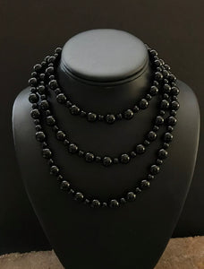 Sterling Silver Black Onyx Bead Necklace. 47 inch