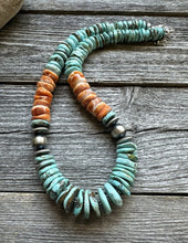 Load image into Gallery viewer, Sterling Silver Graduated Turquoise Spiny Oyster Bead Necklace 18 Inch