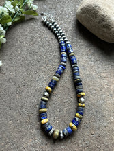 Load image into Gallery viewer, Sterling Silver Graduated Lapis Bumblebee Jasper Bead Necklace 18 inch