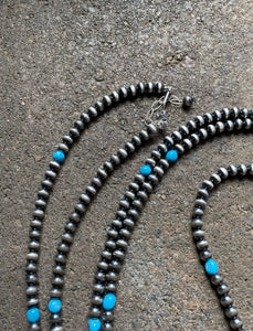 60” Sterling Silver Sleeping Beauty Turquoise 5mm Navajo Pearls Bead Necklace