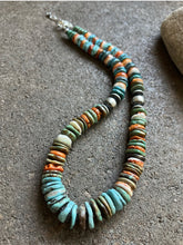 Load image into Gallery viewer, Sterling Silver Graduated Turquoise Spiny Oyster Bead Necklace 18 Inch