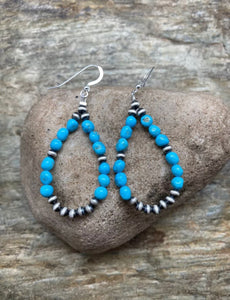 Sterling Silver Sleeping Beauty Turquoise W Navajo Pearls Earrings.