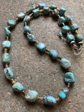 Load image into Gallery viewer, Sterling Silver Turquoise Nuggets Heishi Bead Necklace 25 Inch