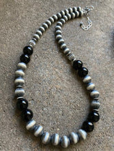 Load image into Gallery viewer, Sterling Silver Black Onyx Bead Necklace. 18 inch
